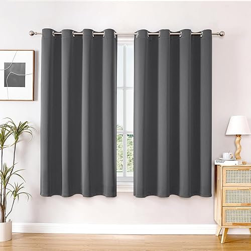 Miniatura 154 de ChrisDowa - Cortinas blackout con ojales para habitación y sala, juego de 2 paneles de cortinas con aislamiento térmico, gris oscuro, 42 x 63