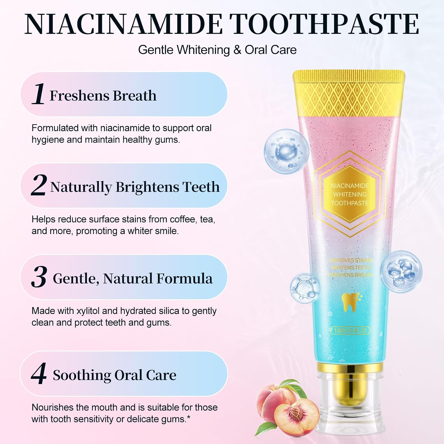 Niacinamide Whitening Toothpaste 2Pcs, Niacinamide Intensive Toothpaste, Fresh Breath, Remove Tooth Stains, Protects Tooth Enamel and Freshens Breath, for Sensitive Teeth 7.6 Oz image 2