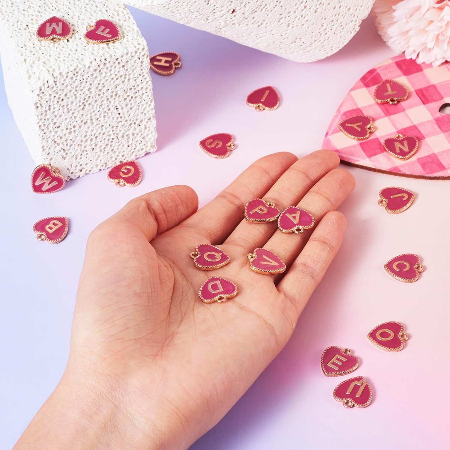 Craftdady Love Heart Enamel Metal Letter Alphabet Charms Valentine's Day Charms 2mm Hole Heart with Letter A-Z Alloy Jewelry Pendants for Bracelet Earring Necklace Making, 15.5x14.5mm - Image 4