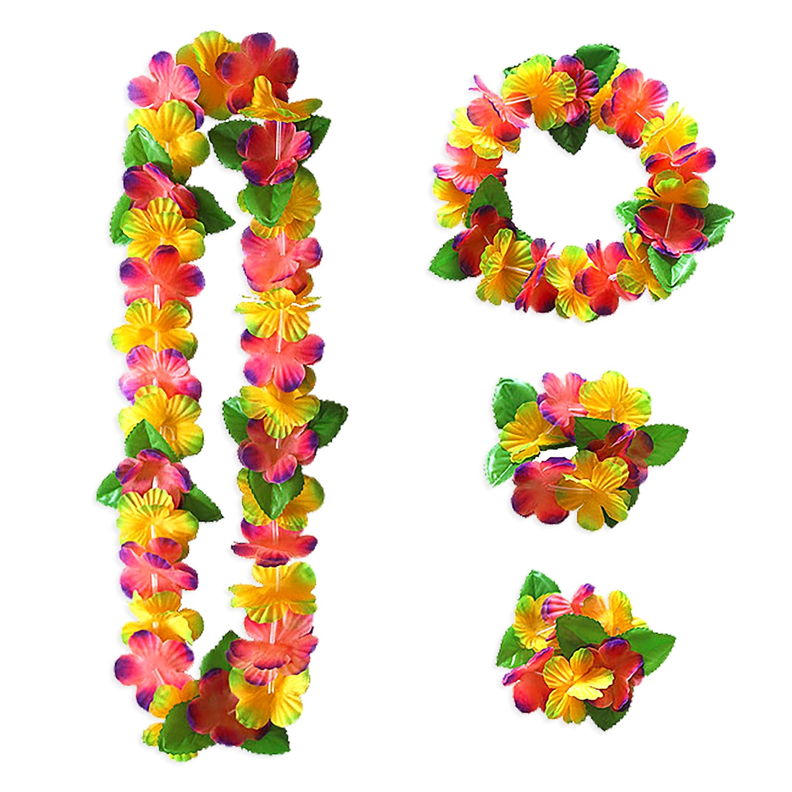 LANGFON Hawaiian Leis Hawaiian Accessories for Women Hawaiian Party Decorations Hawaiian Flower Leis Set Graduation Leis for Adults Luau Party Supplies Favors Accessories Tropical Party Decorations