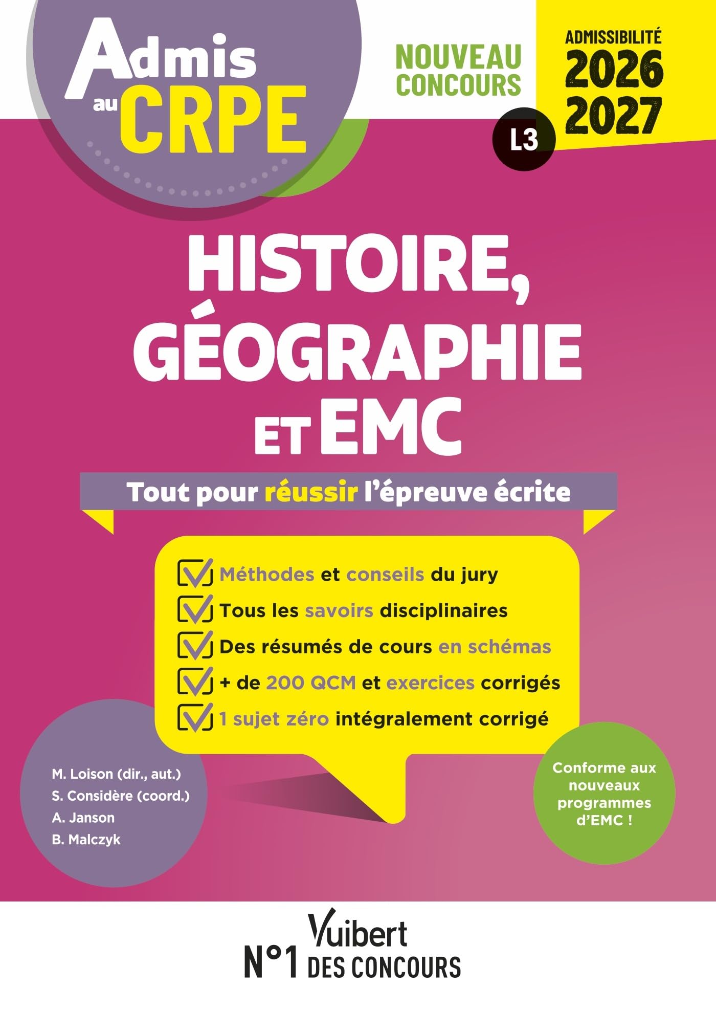 Admis au CRPE 2026-2027 - Epreuve écrite d’admissibilité L3 - Histoire Géographie EMC: Toutes les clés de la réussite