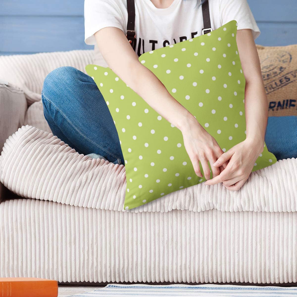 Polka Dot | Lime Green Pillow Covers 20x20inch Square Decorative Throw Pillow Covers for Couch Sofa Bed Living Room Farmhouse Decorations