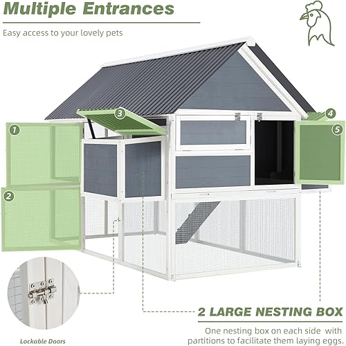 Vista 9 de AECOJOY Gallinero grande de 81 pulgadas, gallinero de madera para exteriores, gallinero y gallinero para 6 pollos