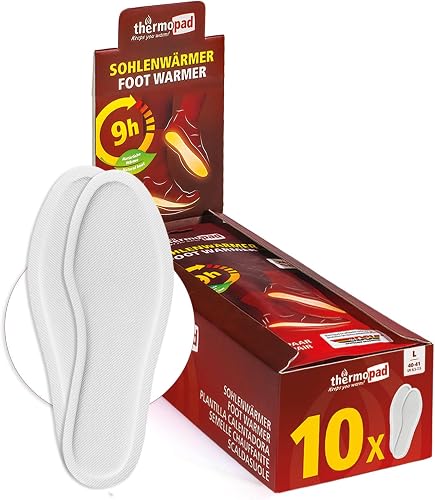 THERMOPAD Sohlenwärmer - DAS ORIGINAL: 5, 10 oder 30 Paar Wärmepads (erhältlich in 5 Größen) - Einlegesohle für 9 Stunden Wärme I Fußwärmer Pads I Extra warme Wärmesohle für Schuhe & Skischuhe