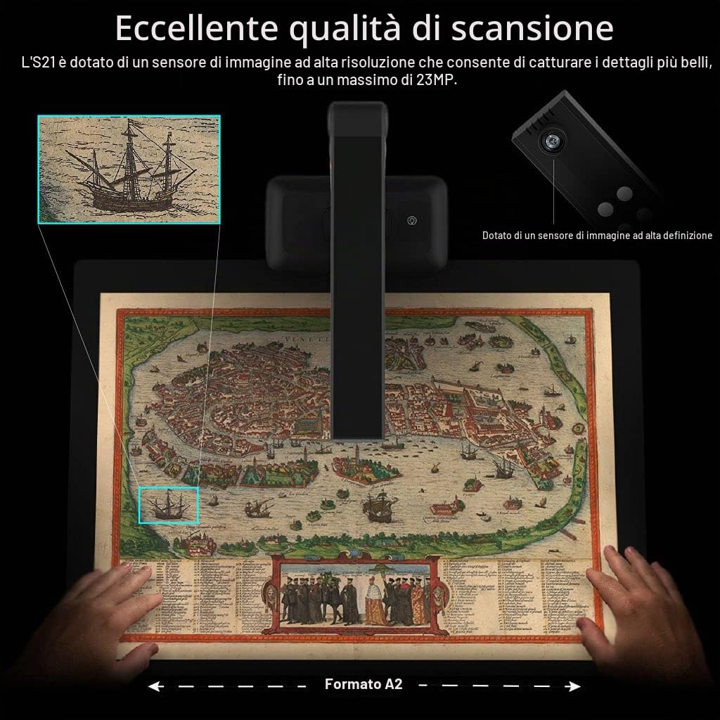 VIISAN Scanner per libri - Scanner portatile da 27 MP max A2. Ideale per periodici, libri, documenti. Supporta A3/A4/A5, schede. OCR multilingue, Mac/Windows (S21)