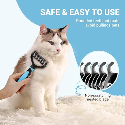 Miniatura 5 de Pet Dematting Peine rastrillo para el aseo personal pelaje externo, TPE + PP, 11 dientes anchos por Miu Color, Azul