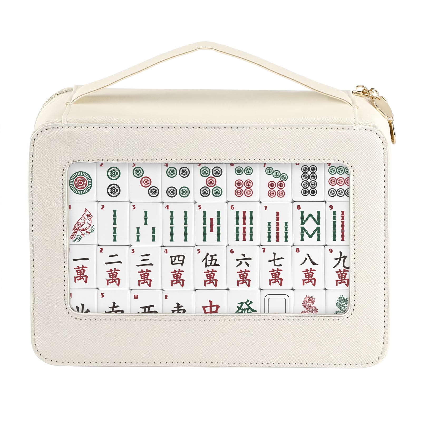 MEWTOGO Sac de mahjong en cuir synthétique avec fenêtre transparente