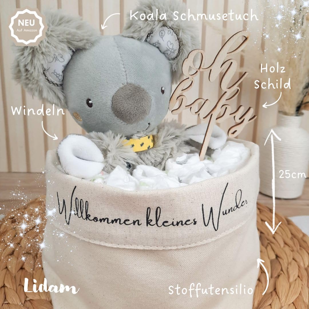 Borsa per pannolini con panno Koala | torta di pannolini fatta a mano | Made in Germany con bellissimi accessori | regalo per neonati e regalo per la nascita
