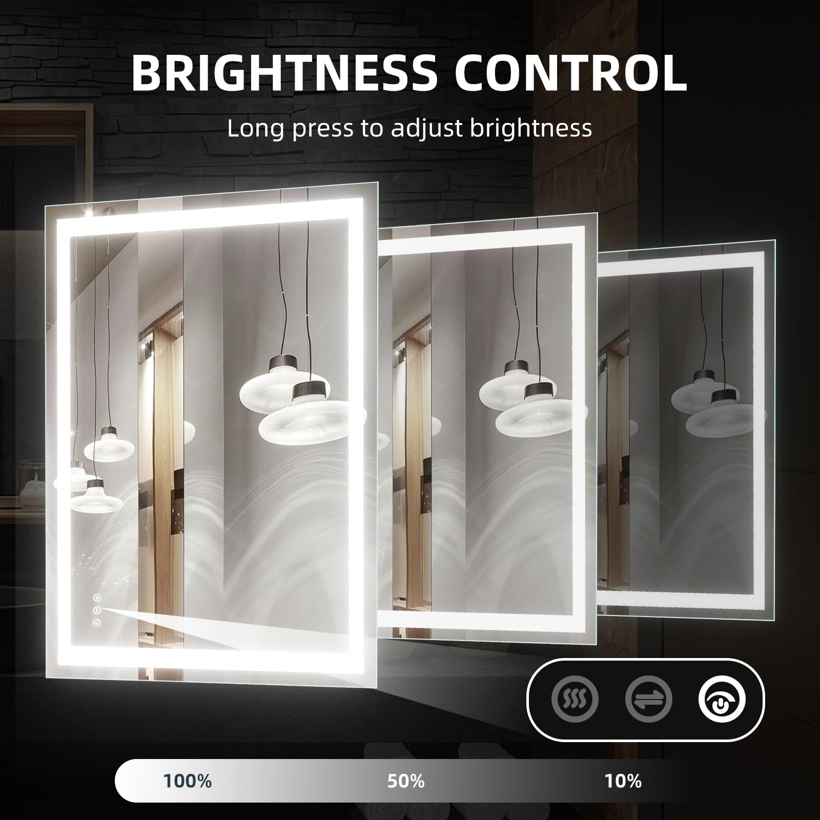 48 * 32 inch LED Bathroom Mirror with Front and Backlight, Stepless Dimmable Wall Mirrors with Anti-Fog, Shatter-Proof, Memory, 3 Colors, Double LED Vanity Mirror