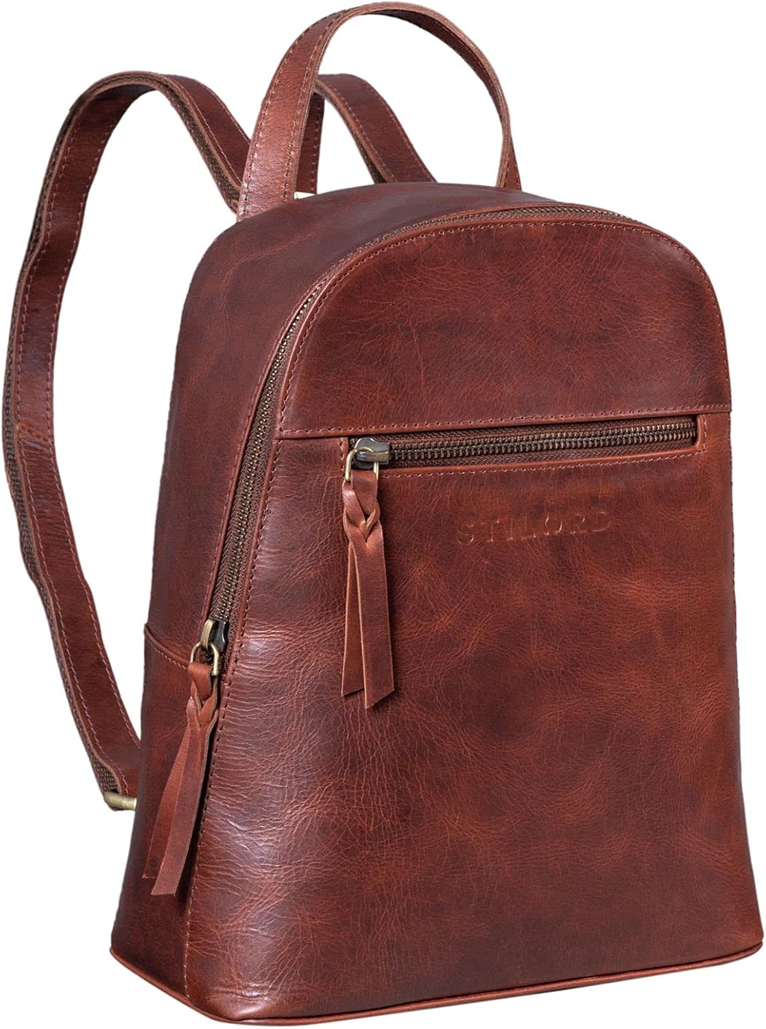STILORD "Amira Womens Backpack Purse Leather Small Vintage Backpack Shoulder Hand-Bag Purse City Shopping Rucksack Daypack Genuine Leather Colour:Porto