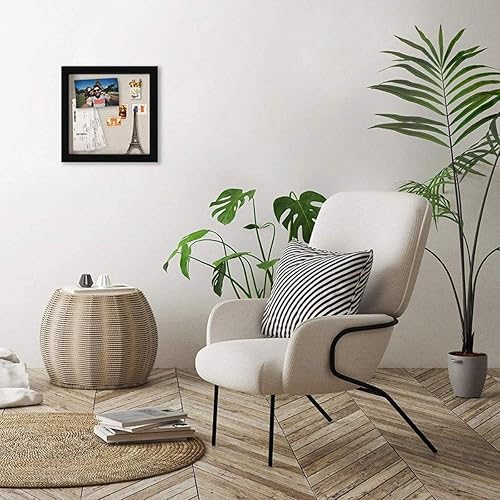 Miniatura 6 de Muzilife Marco de fotos de 10 x 10 pulgadas con tablero de lino, vitrina de vidrio de madera profunda, listo para colgar, caja de memoria, premios,