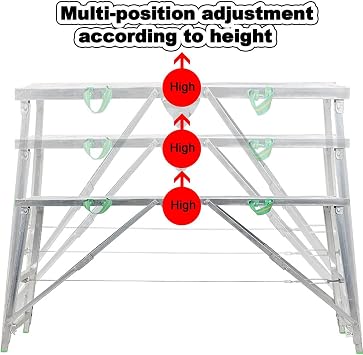 Portable Multipurpose Folding Scaffolding Work Platform Scaffold Tower Ladder Stool Bench Adjustable Height, 880 lbs Maximum Load,Galvanized Steel Welding,140cm