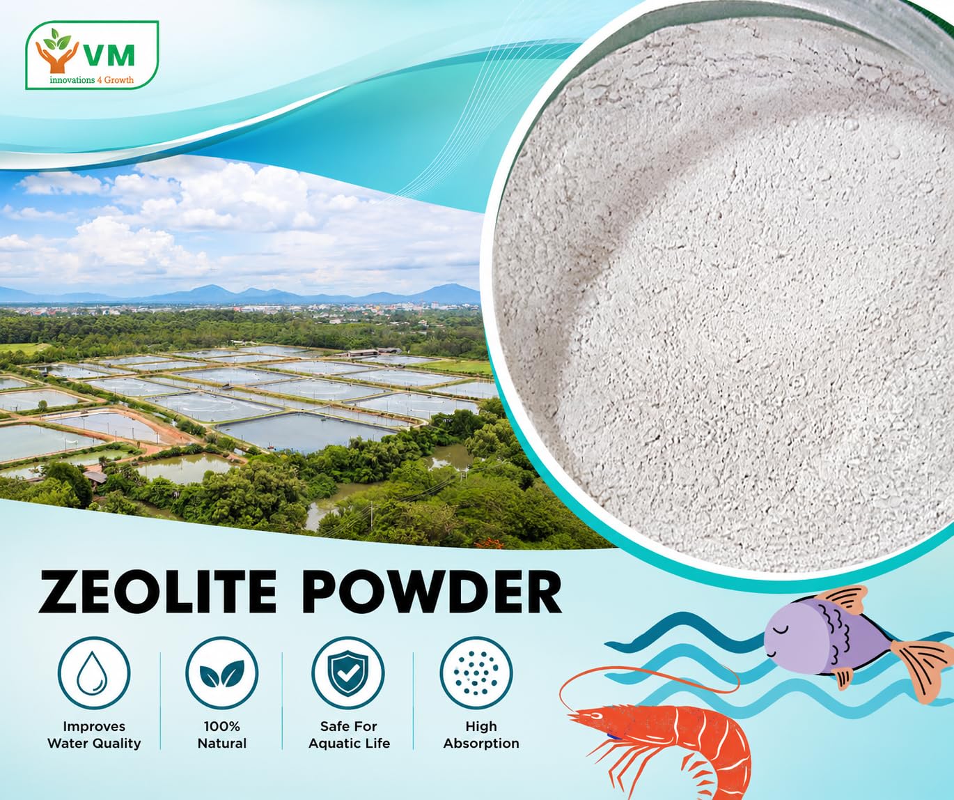 V M Crop Care Zeolite Powder for Fish Pond – 5kg | Natural Water Purifier for Aquaculture, Shrimp & Fish Farming | Aquarium & Pond Water Treatment Solution 2
