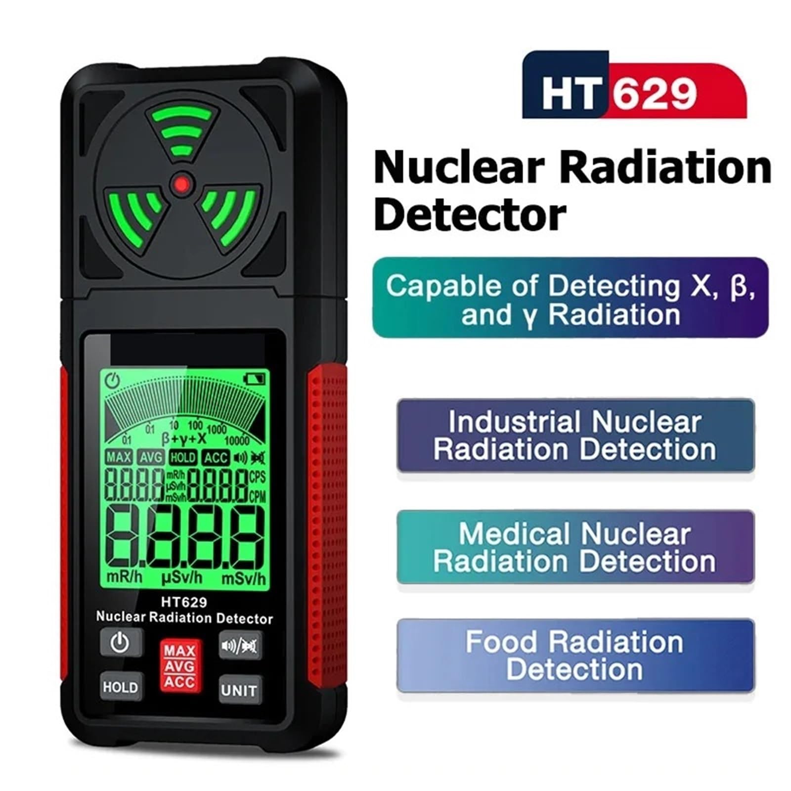 HT629 Contador Geiger Detector de radiación nuclear Dosímetro personal Probador de rayos X de rayos X Mármol