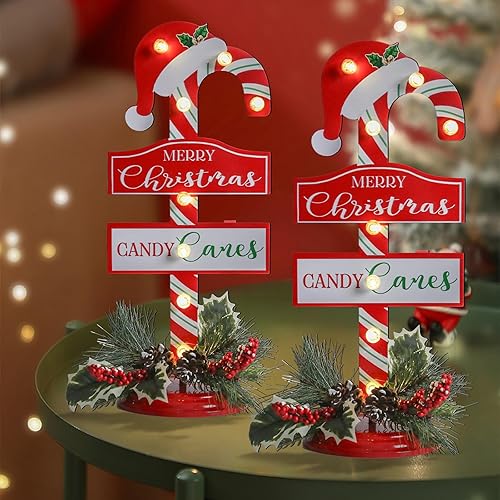 Miniatura 7 de Letrero de metal con luz LED, funciona con pilas y temporizador, letreros de Navidad con base, decoración de Navidad, mesa de decoración de