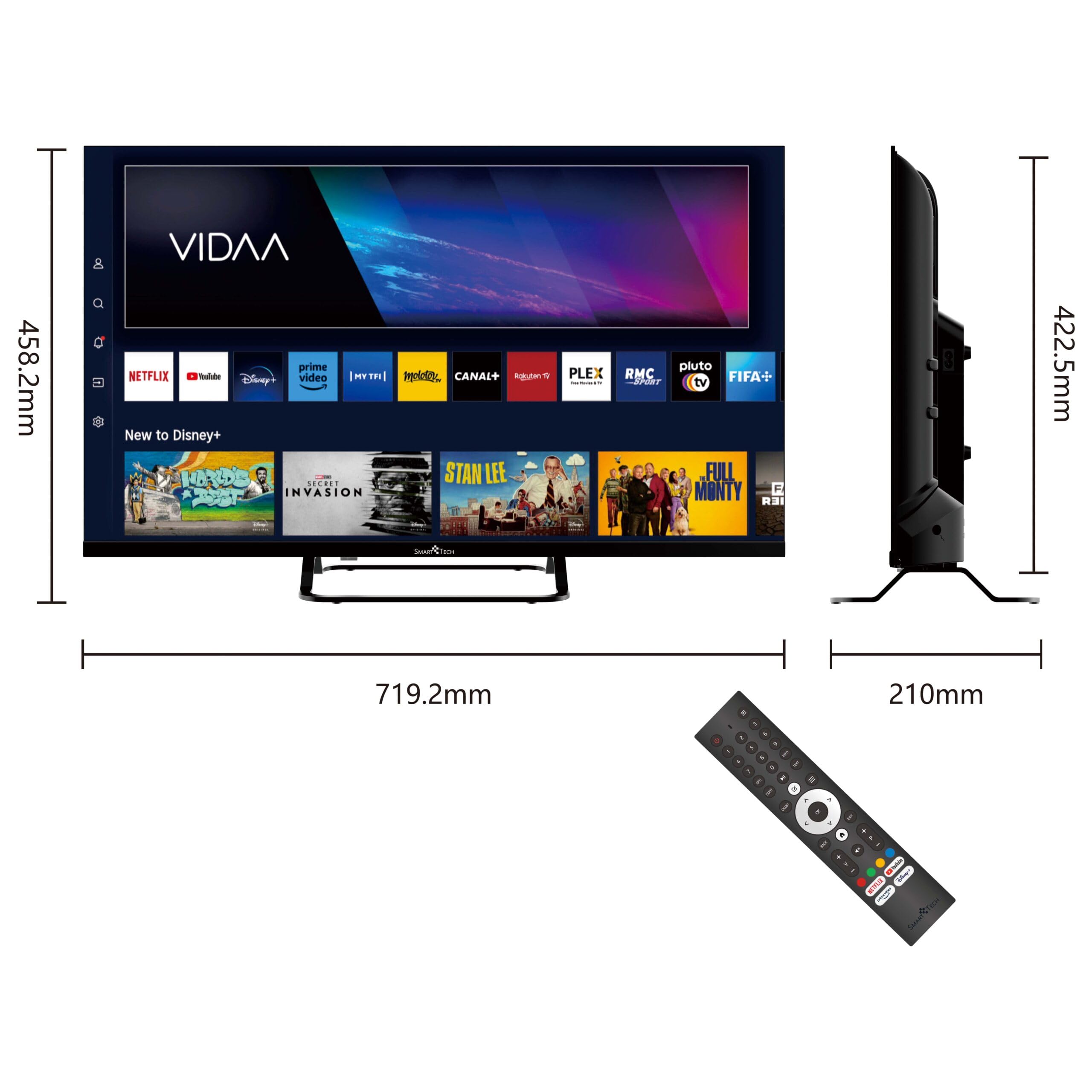 Smart Tech 32HV02V Téléviseur 32 Pouces Smart TV VIDAA - Téléviseur avec résolution HD, Bluetooth et Triple Tuner, TV LED (2026)