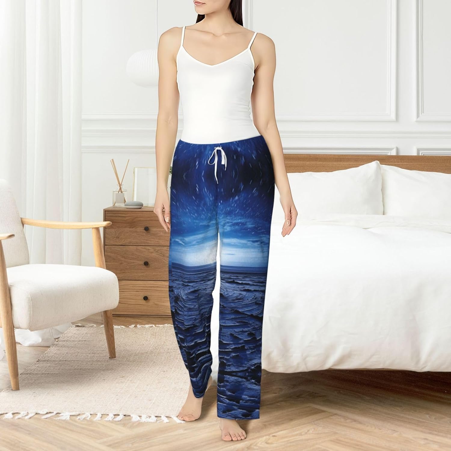 Stars Print Cozy Christmas Pajama Pants,Flannel Pajama Bottoms,Cater To Various Body Types