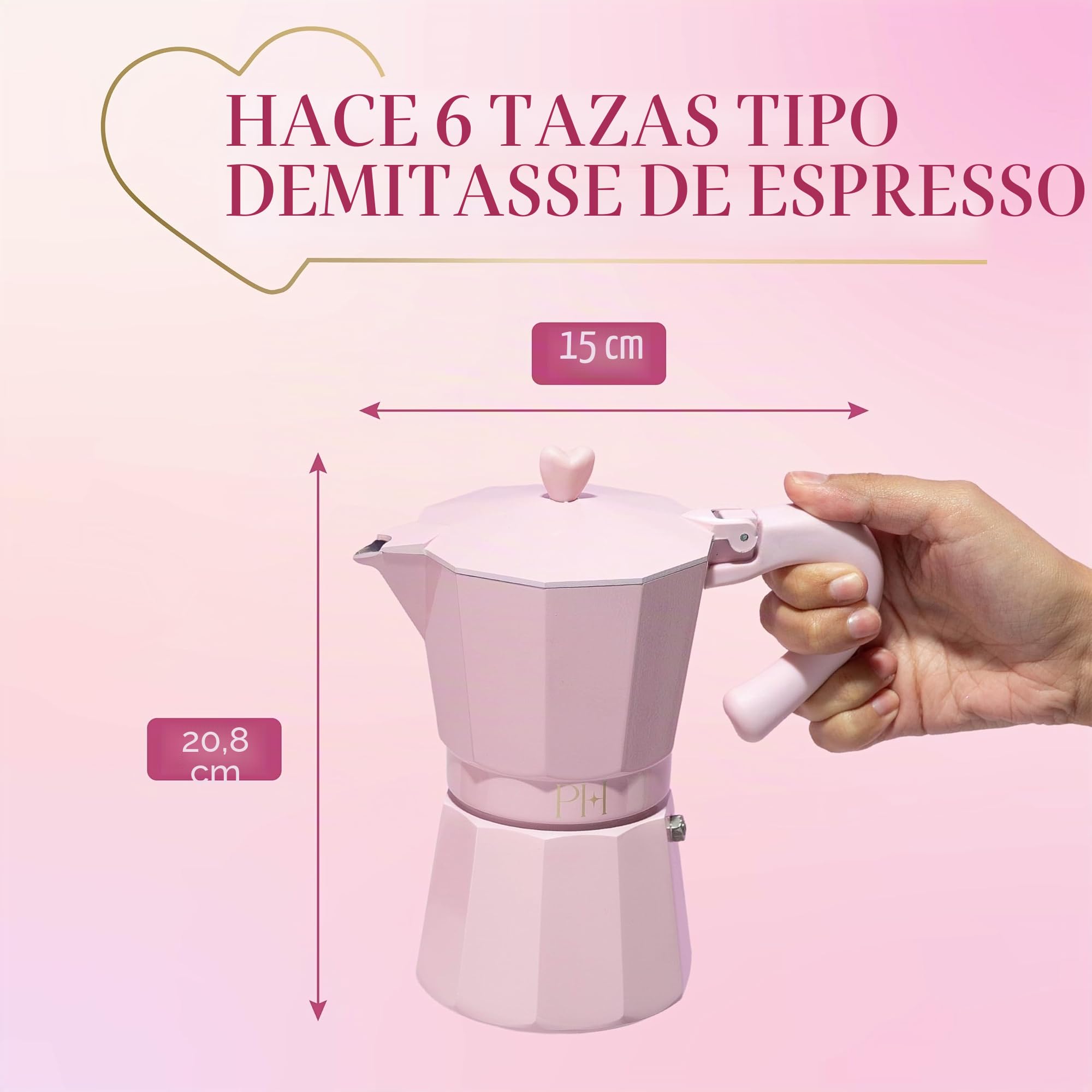 Paris Hilton Cafetera espresso y cafetera estilo italiano y cubano con perilla icónica de corazón, perfecta para expreso aromático rico, hace hasta 6 tazas de espresso, color rosa