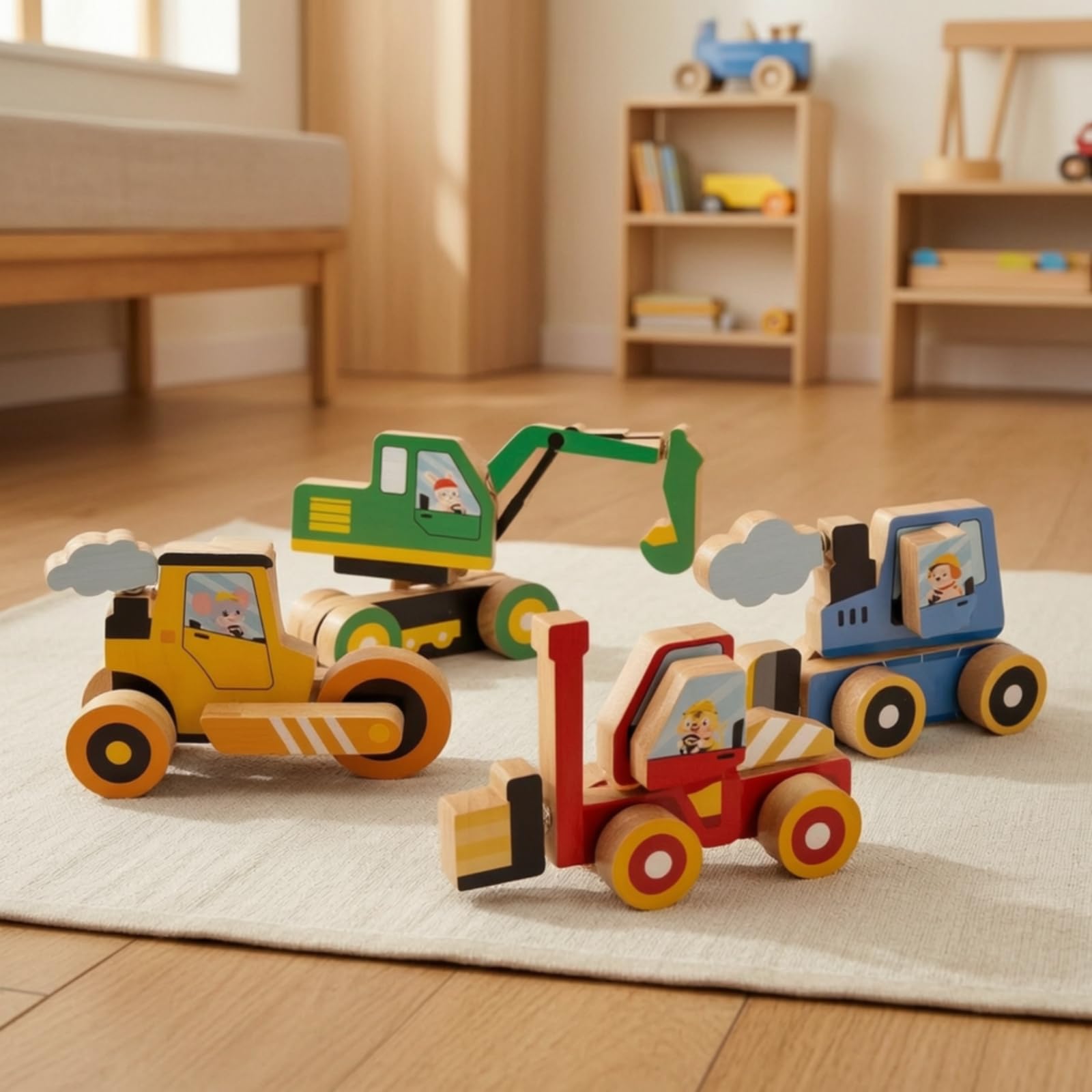 predolo 4 Pezzi Veicolo da Costruzione in Legno