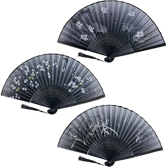 Pack of 3 Foldable Fans Silk Fans Hand Fans Wooden Fabric Carved Bamboo Handheld Folding Fan for Women for Birthday Gifts Dance Wedding Party Prop Decoration