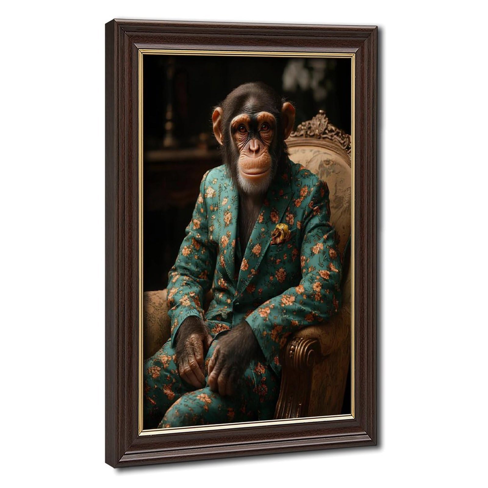 Bareronor Mokume Gane Frame-Style Gentleman Chimp Canvas Poster For Office Decor Gift