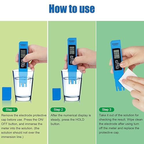 Miniatura 5 de Medidor TDS, medidor digital de agua, probador Tuefuzy TDS 3 en 1 TDS de temperatura y medidor EC, medidor de calidad de agua de precisión ultra