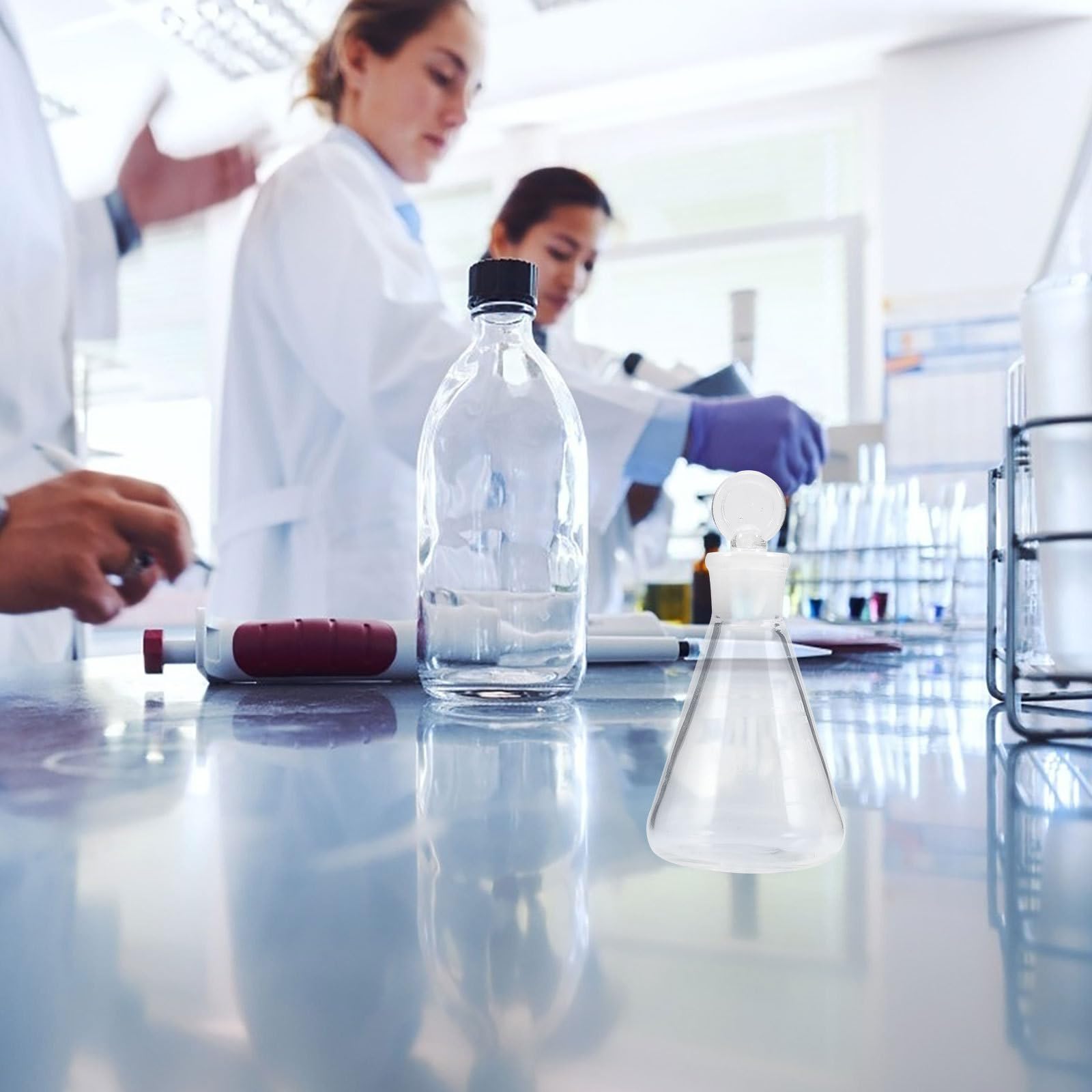 Flacon Conique en Verre 100 Ml Bouchon Solide Flacon Erlenmeyer Chimique pour Expérience de Laboratoire Matériel Scientifique Résistant à la Chaleur Chocs Usage Chimie et