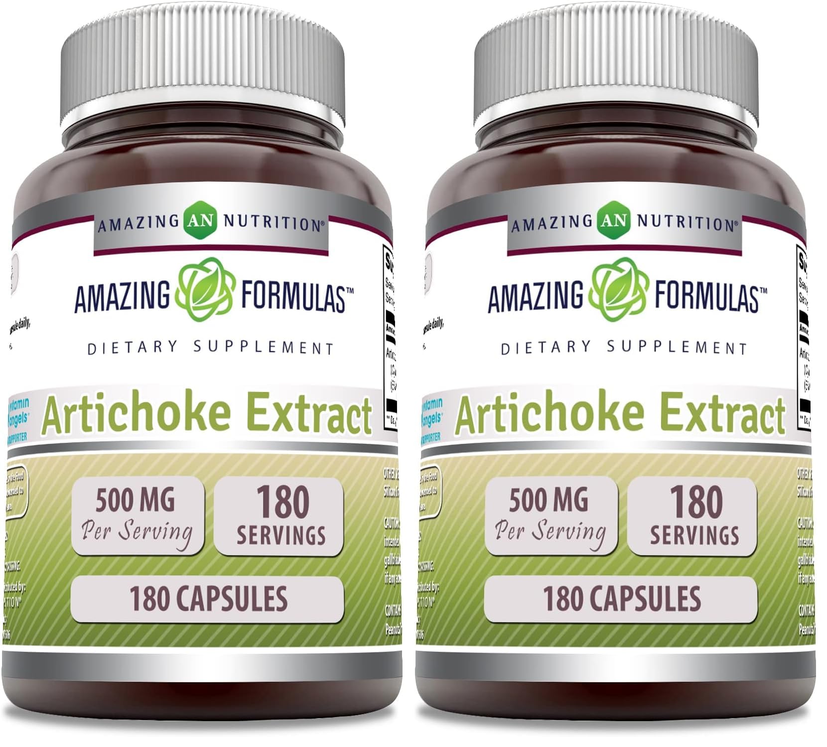Amazing Formulas Artichoke Extract Supplement | Cynara Scolymus Leaf Capsules| 500 Mg | Capsules | Non-GMO | Gluten Free | Made in USA (2 Pack, 180 Count) Unflavoured 180 Count (Pack of 2)