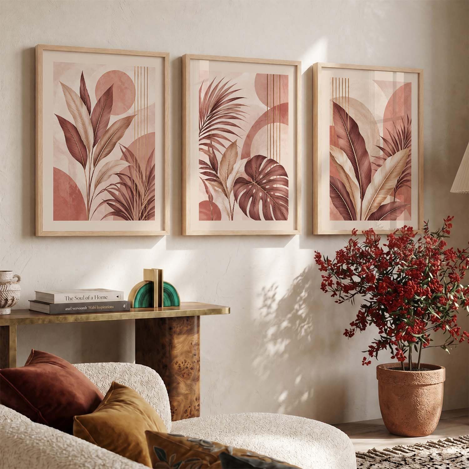 Bohemian Floral Wall Art Set - 3 Prints with Frame -8