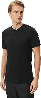 تيشرت كلاسيك قطن بنسيج محبوك بأكمام قصيرة ورقبة دائرية ضيقة وأزرار للرجال من كوتون (عبوة قطعة واحدة)