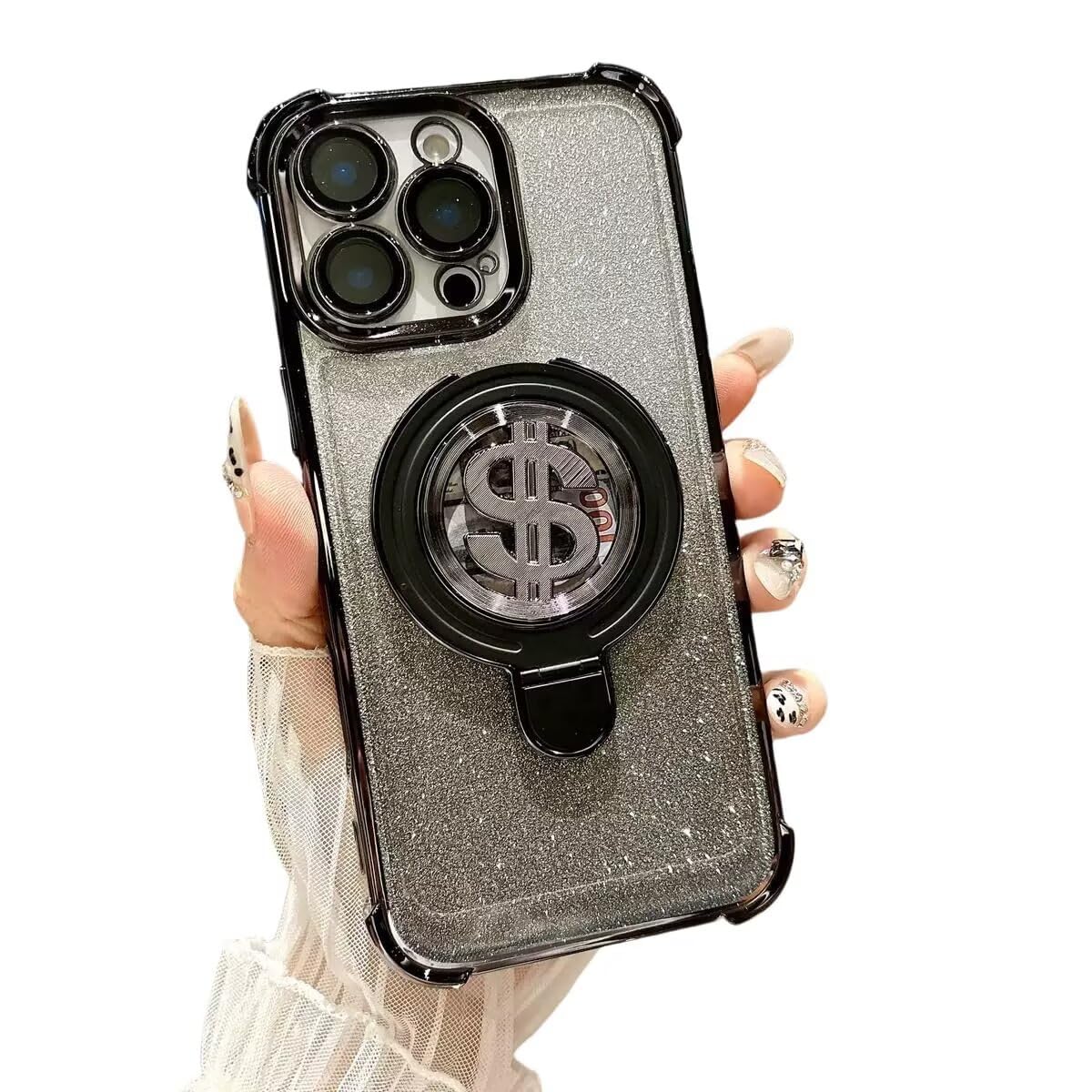 Electroplated Glitter Case for Huawei P30 Lite/nova 4e with Magnetic Stand,Transparent Protective Cover Gradient Glitter,Stylish Silicone Shockproof Cover-Black