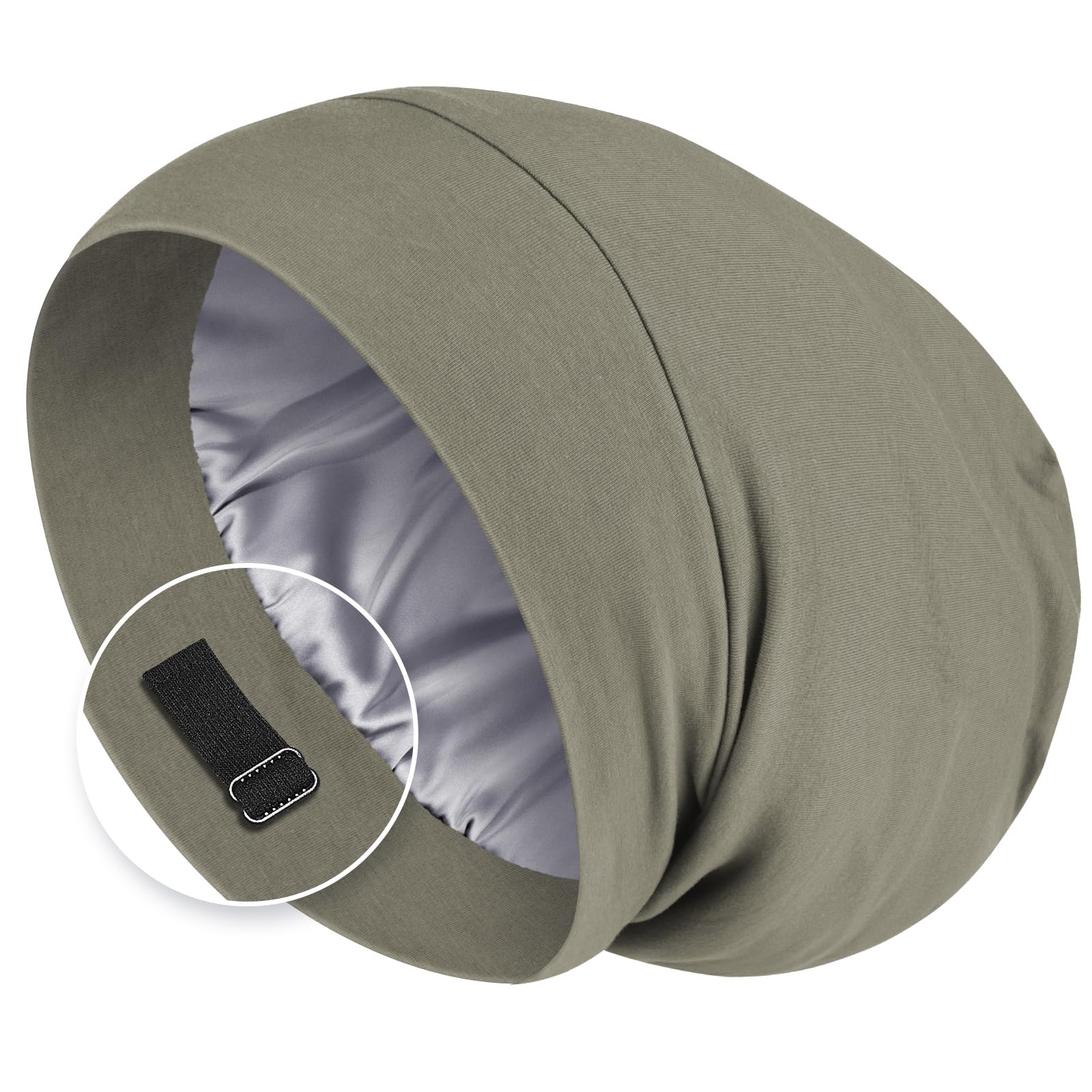 Bonnet à cheveux doublé en satin pour dormir avec sangle réglable anti-glisse nuit vert foncé - 8