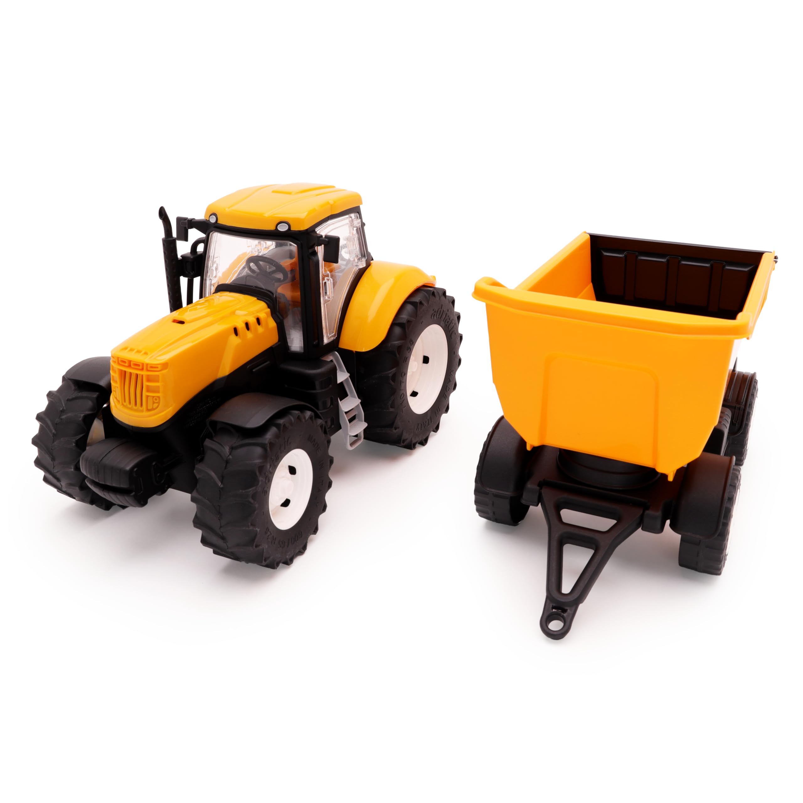 Toyland® 60cm (24") trattore e rimorchio gialli con porte apribili e rimorchio sollevabile - Scala 1:16 - Veicoli agricoli giocattolo