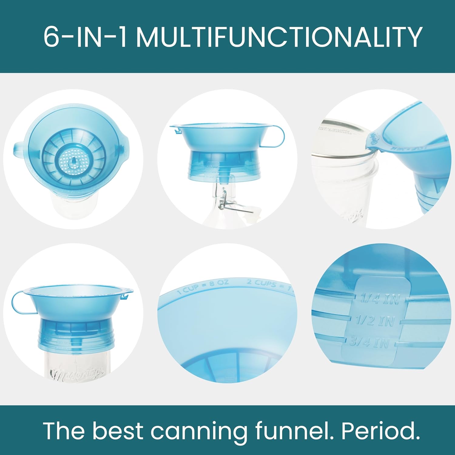 Masontops Smart Funnel - Multifunctional Canning Funnel with Strainer, Lid Remover, Headspace Measure, and Easy Bottle Filling image 5