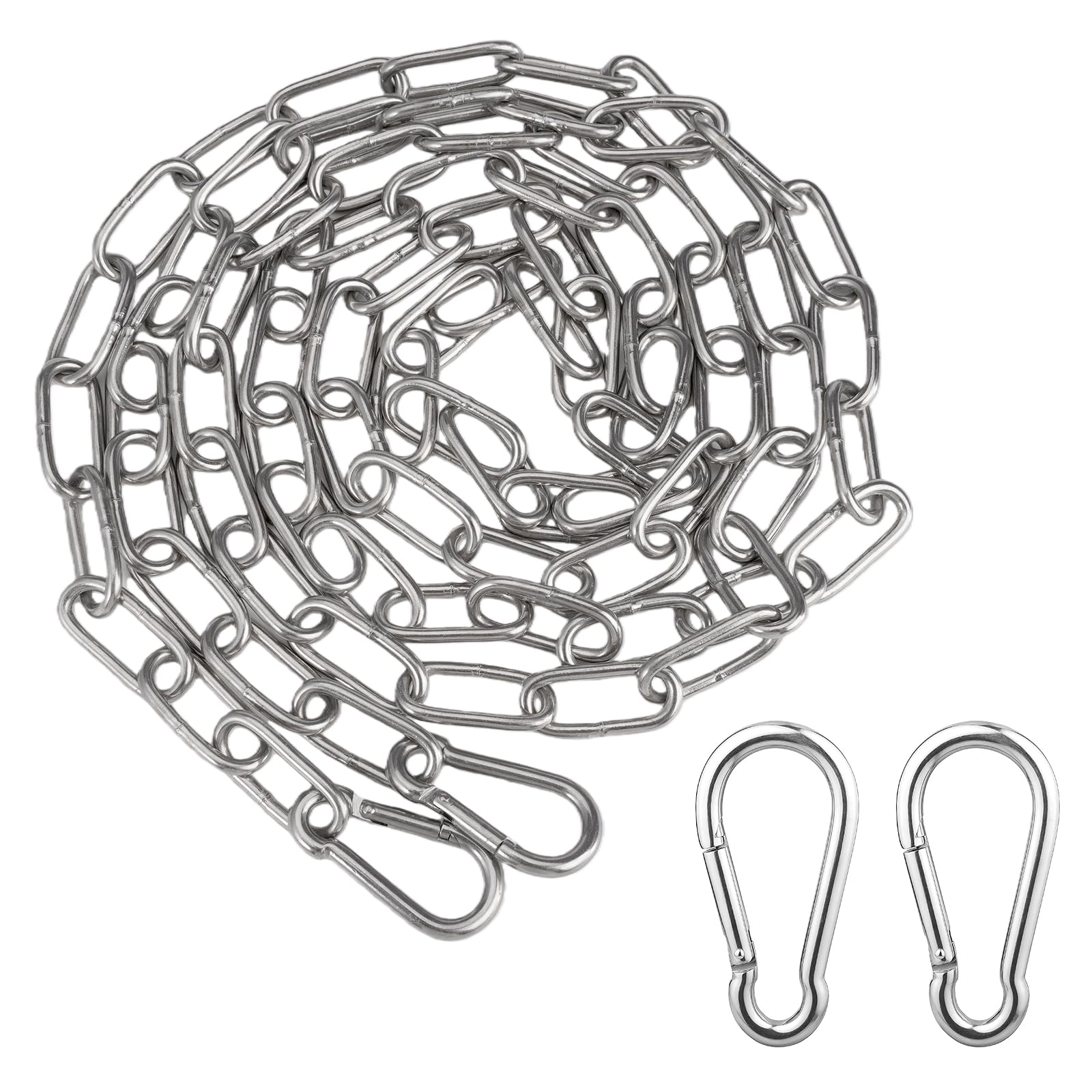 Chaîne en Acier Inoxydable,3mm × 2m Chaine Acier avec 2 Pièces Mousqueton,Chaînes pour Suspendre,Chargement 80kg,Inoxydable Chaine pour Chien,Clôture,Chaînes de Séchage,Balançoires,Antivol