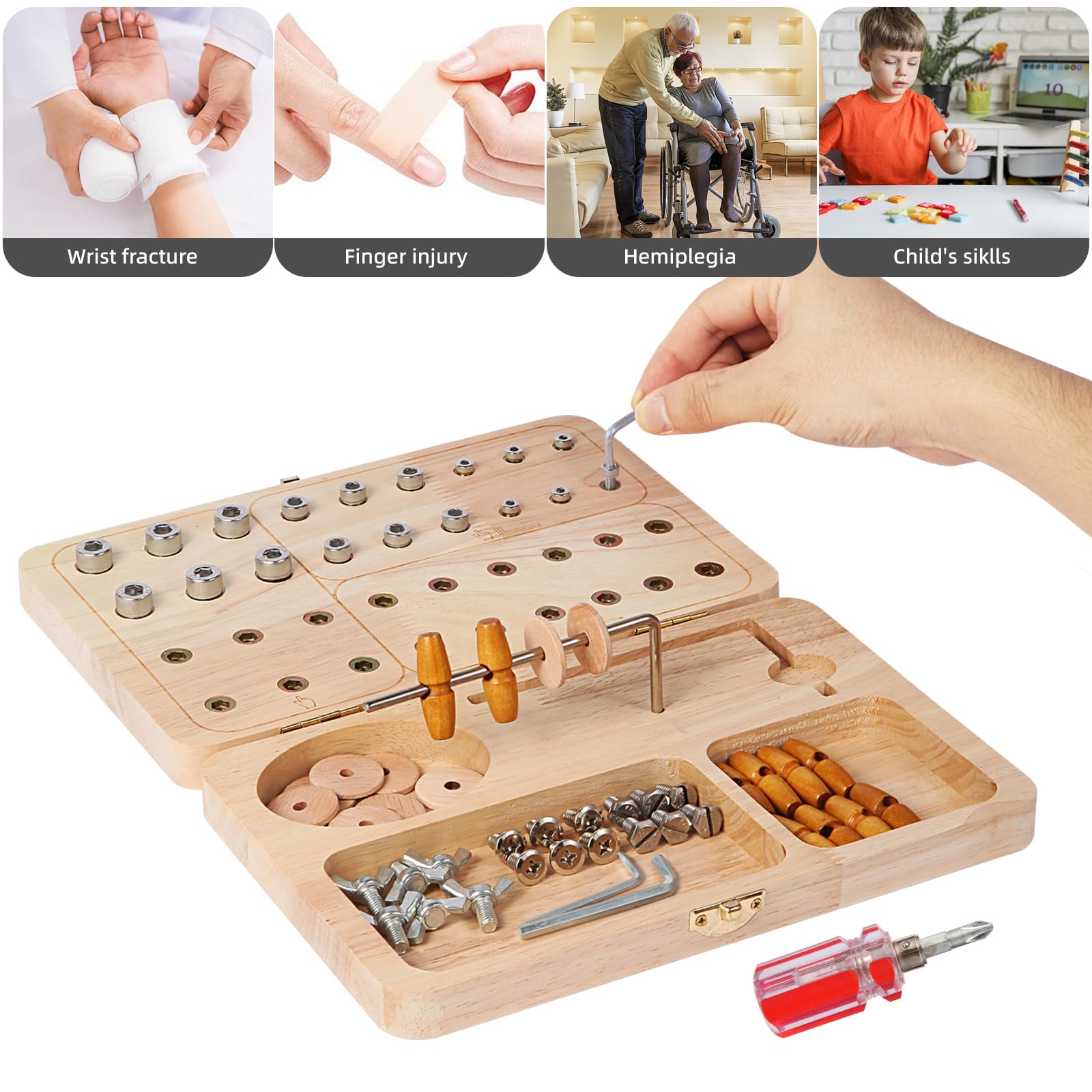 Upgraded 36-Hole Wooden Pegboard for Finger Dexterity & Motor Skills — Amazon image 4