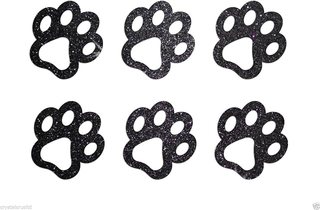 CrystalsRus 24 Black Dog Paw Fabric Glitter Iron-On Fabric Hotfix Transfer applique 1 inch