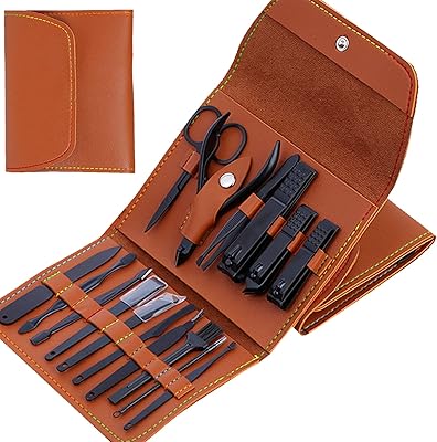 Wakuilsy Professional Manicure Pedicure Set, 16 in 1 Stainless Steel Nail Clipper Set Personal Nail Care Tools with Portable Leather Packaging Case, Premium Manicure Set Gift for Men Women