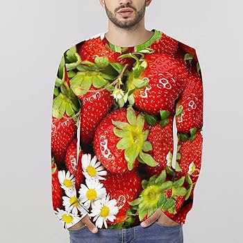 Amazon.co.jp: 長袖Tシャツ メンズ イチゴ柄 いちご 苺 ロングTシャツ