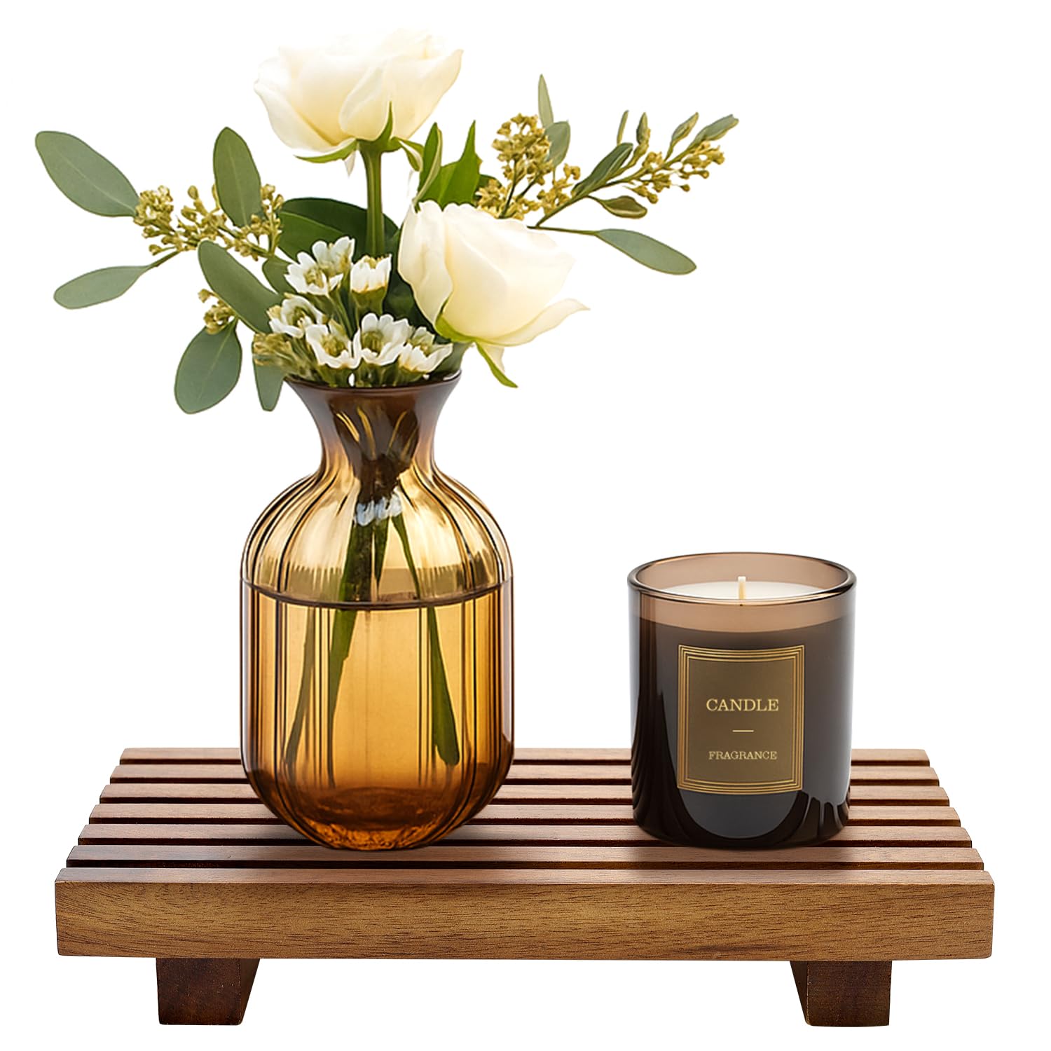 Porte-savon décoratif en bois d'acacia et support d'éponge pour cuisine