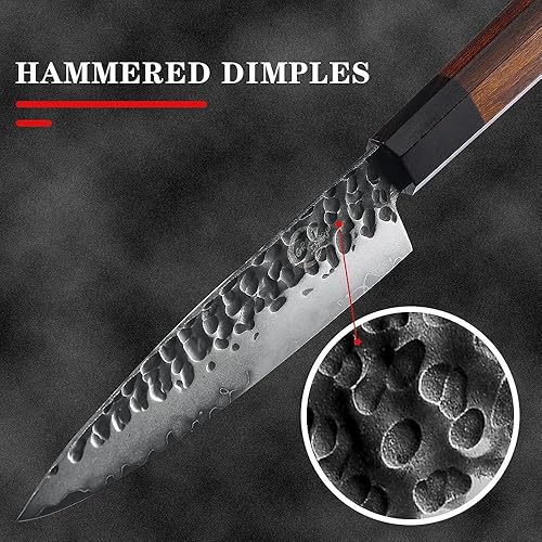 Vista 37 de Cuchillo de chef japonés Santoku de 5 pulgadas, cuchillo de cocina de acero inoxidable de alto carbono AUS10 de 3 capas, cuchillos de chef forjados