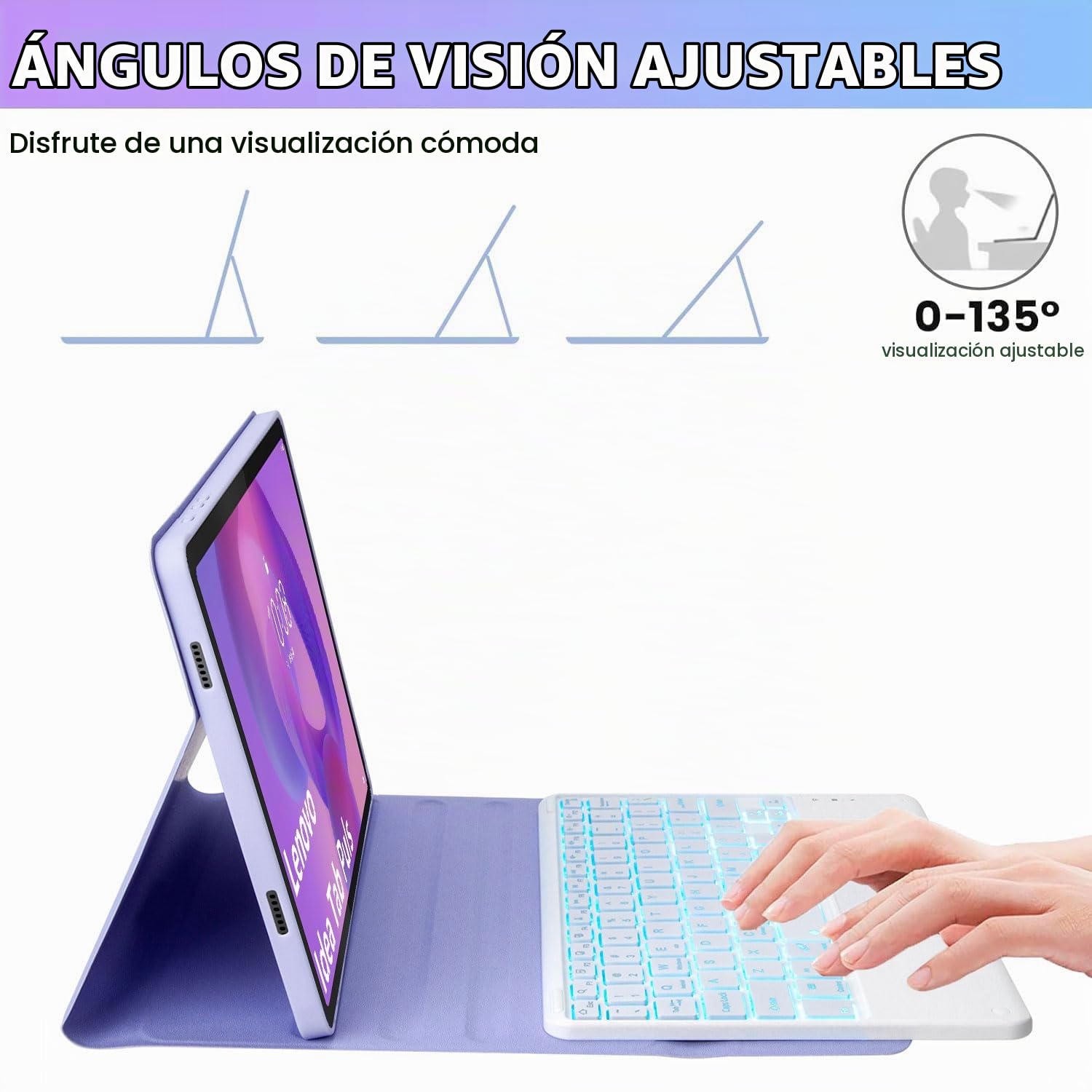 Funda con Teclado para Lenovo Idea Tab Plus 12,1 Pulgadas/Tab K12 2025 (TB361ZU/TB361FU), Español Ñ Teclado con Panel Táctil Extraíble Y Retroiluminado 7 Colores con Ratón,Púrpura