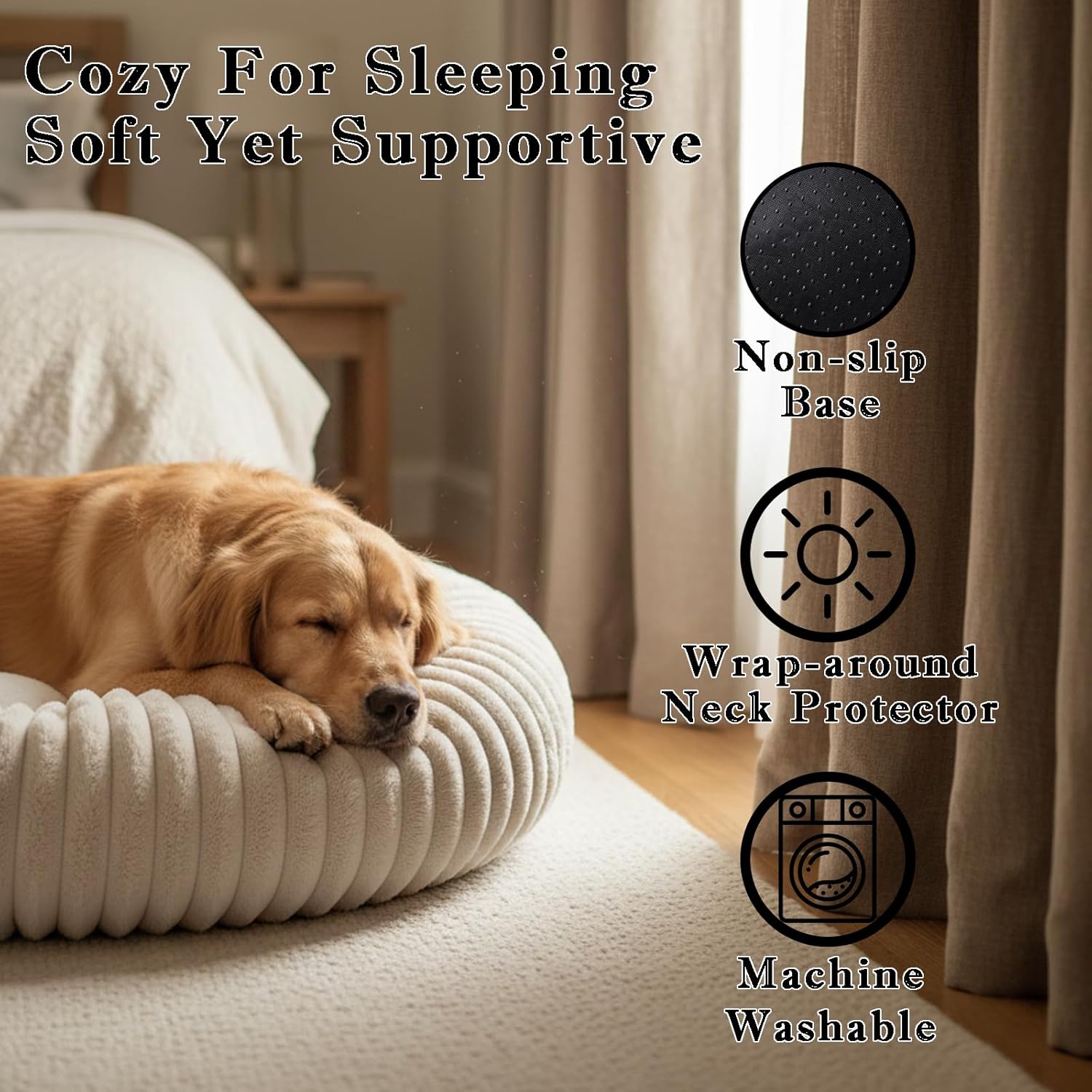 Short Plush Dog Bed Donut, Ultra-Soft & Machine Washable Dog Beds, Durable Round Calming Pet Bed for Cats and Small, Medium, Large Dogs (Beige, XX-Small)