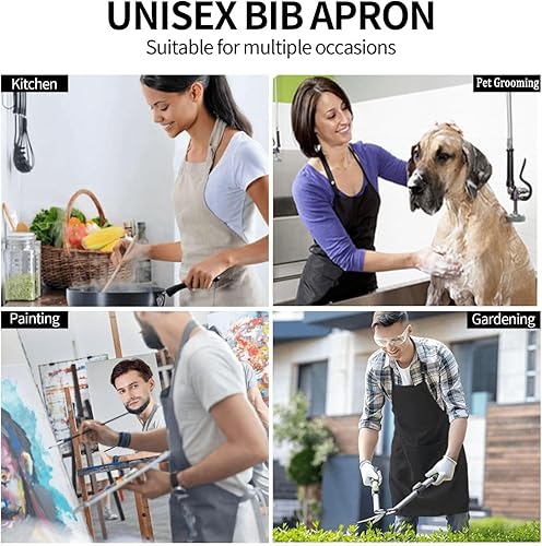 Miniatura 6 de Delantal de aseo, delantal de cocina, delantal de cocina para hombres y mujeres, delantal de jardinería ajustable impermeable con 2 bolsillos