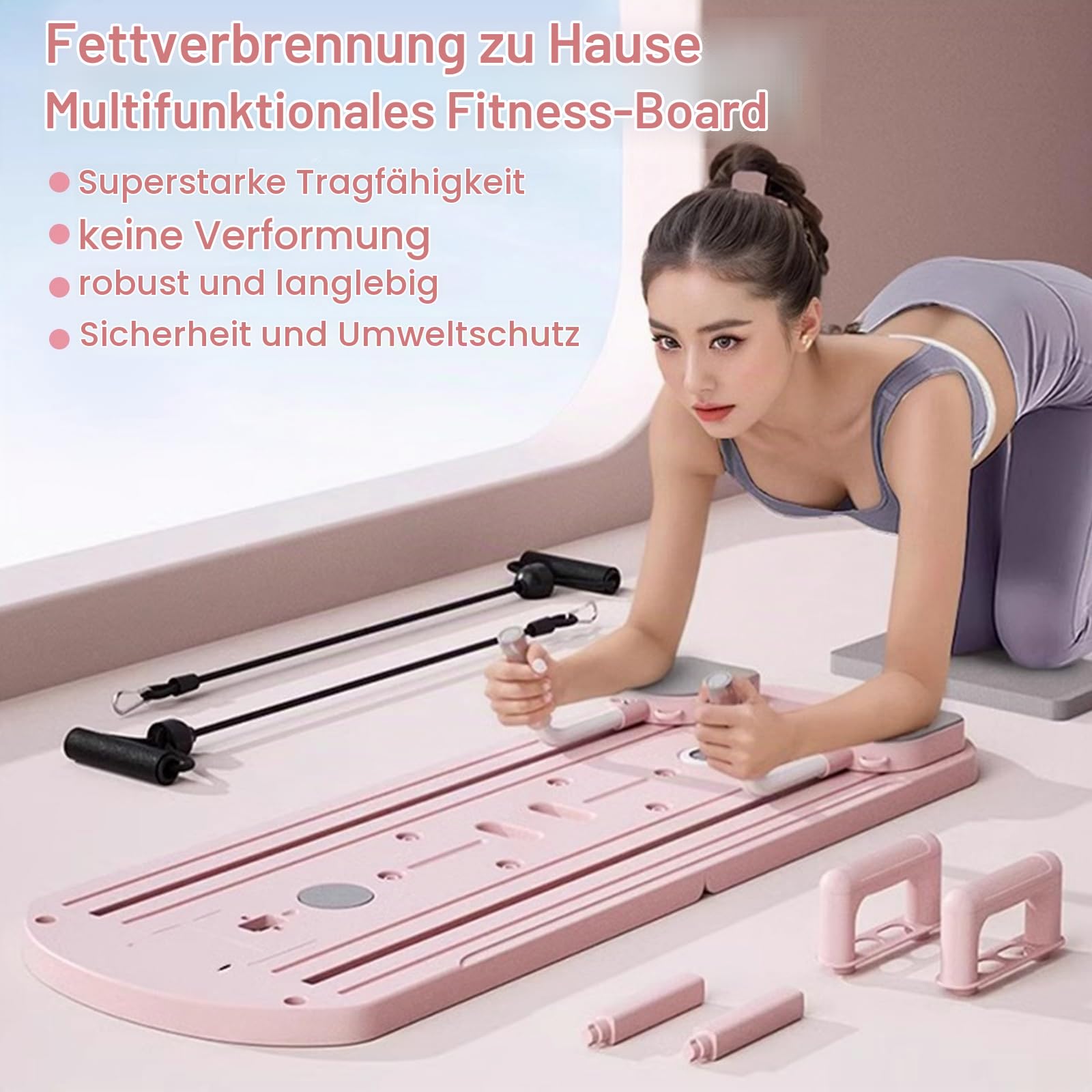 Pilates Board Upgraded Pilates Reformer Machine, Pilates Board Pilates Reformer Set Ab Roller Trainingsgerät Full Body Workout Equipment for Homegym (B)