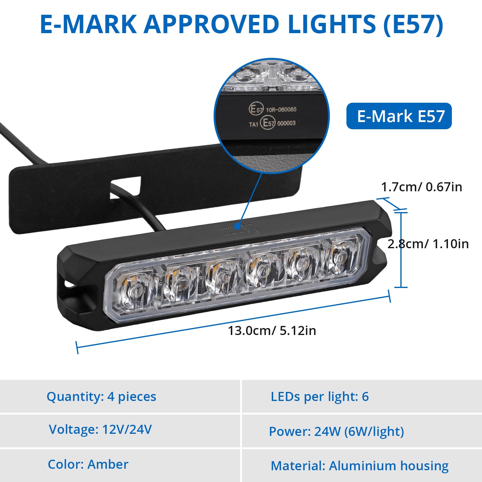Reflektor przedni LED, pomarańczowy, 12 V, 24 V, zestaw 4 sztuk, 6