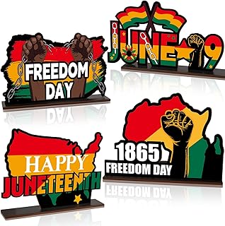 4PCS Juneteenth Wooden Centerpieces Table Decorations June 19th Table Decor Centerpieces Happy Juneteenth Freedom Day Table Topper Sign for Juneteenth Party Home Desktop Wood Craft Center Piece Decor