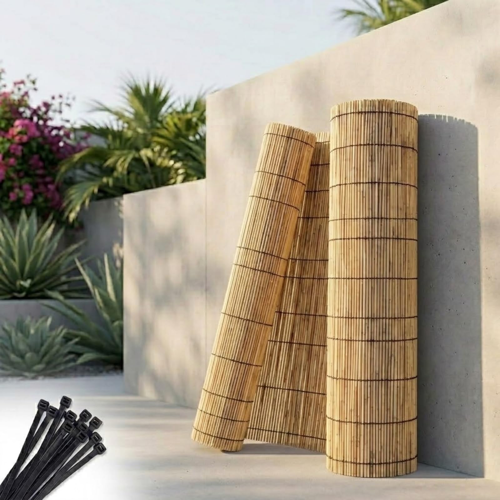 Canisse en Roseau Naturel Brise-Vue pour Jardin Balcon Terrasse, Canisse en Roseau Occultant Protection d'Intimité, Pare-Soleil, Clôture Facile à Installer(Nature,91x671cm(3x22ft))
