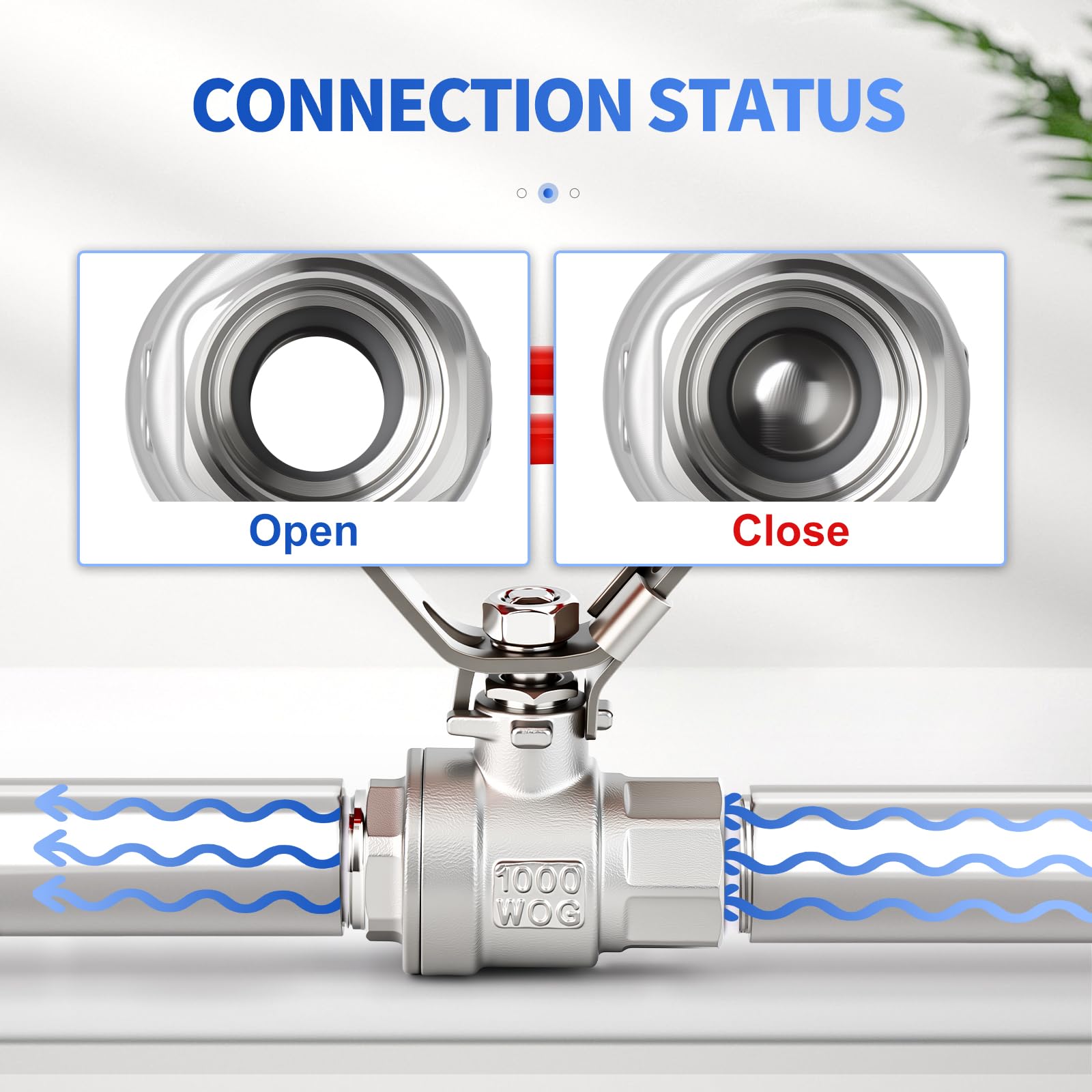 Vanne à bille 1/2" BSP femelle x 1/2" BSP mâle, vanne à bille à passage intégral en acier inoxydable 304 avec poignée ronde et interrupteur d'arrêt, 1000 WOG pour l'eau, l'huile et le gaz