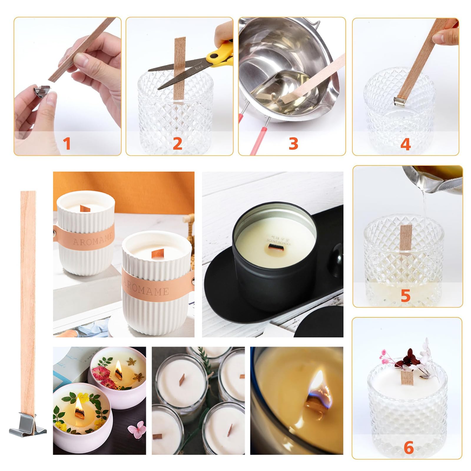 100 Stoppini Per Candele In Legno 20cm Con Basi Metalliche - Per Candele Fai Da Te Artigianali E Decorazioni - Foto 2